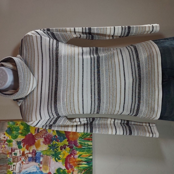 Vintage Lurex Stripe Turtleneck Sweater by Rochelle California - Picture 1 of 4